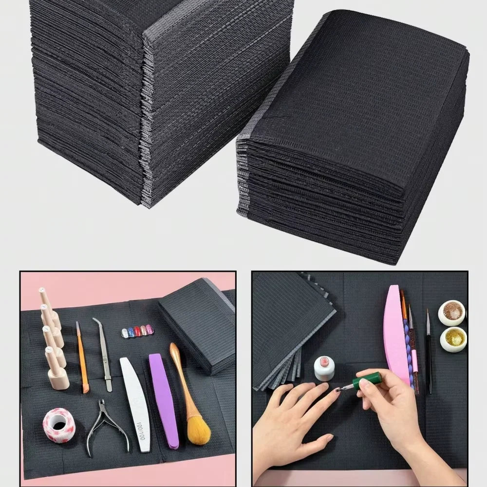 50pcs Black Disposable Waterproof & Dirt Resistant Manicure Table Mat, For Nail Art Or Tattoo,Nail Supplies,Nail Tools