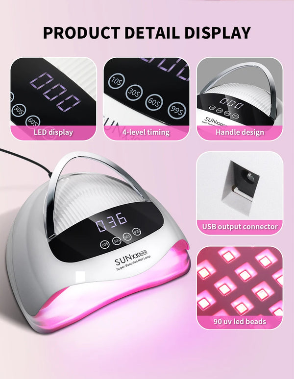 Professional 90 LED UV Nail Lamp For Nails Gel Polish With 4 Timer Setting HD Display Screen Auto Sensor Nail Dryer Tool