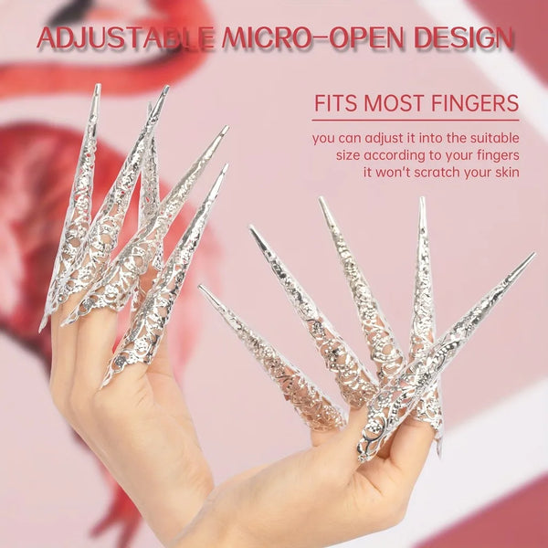 10pcs Ancient Costume Fake Nails Queen Nail Ring Costume Antique Style for Drama Dance Show Halloween Cosplay Nails Accessories