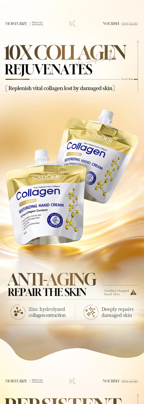 SADOER Collagen Moisturizing Hand Cream Anti Aging Replenish Whitening Repair Damaged Skin Hydrating Hands Skin Care