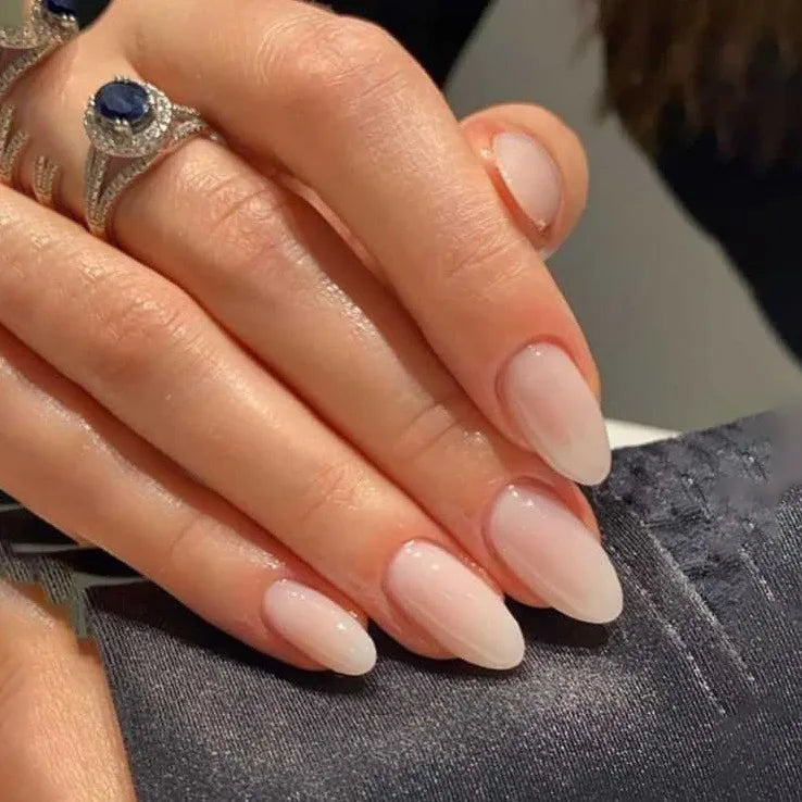 24Pcs French Tip Fake Nails Almond Press on Nails Solid Color Gradient False Nails Full Cover Acrylic Wearable Manicure Nail Art