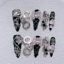 10pcs Y2k Almond False Nails Hot Girl Press on Nails Black Sweet Cool Fake Nails Heart Diamond Bowknot Glue on Nail for Women