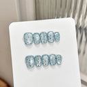 10Pcs Handmade Press on Nails Blue Fake Nails with Fish Pattern Wearable Stick-on Nails Full Cover False Nai