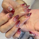 24pcs Long Stiletto False Nails Halloween Gradient Red Full Cover Nail Tip Lines Design Fake Nail Wearable Almond Press on Nails