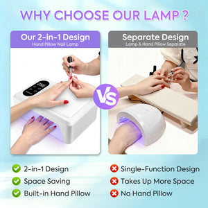 2-in-1 Hand Pillow UV/LED Nail Lamp – 96 Beads 2X Fast Drying, 4 Timer Modes & Removable Base Nail lamp fast drying