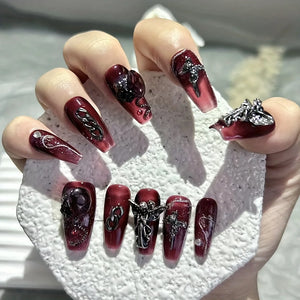10 Pieces Sweet Cool Dark Style Handmade Wearable Nails Star River Falls Nail Art Patches Scarlet Angel Halloween Fake Nails