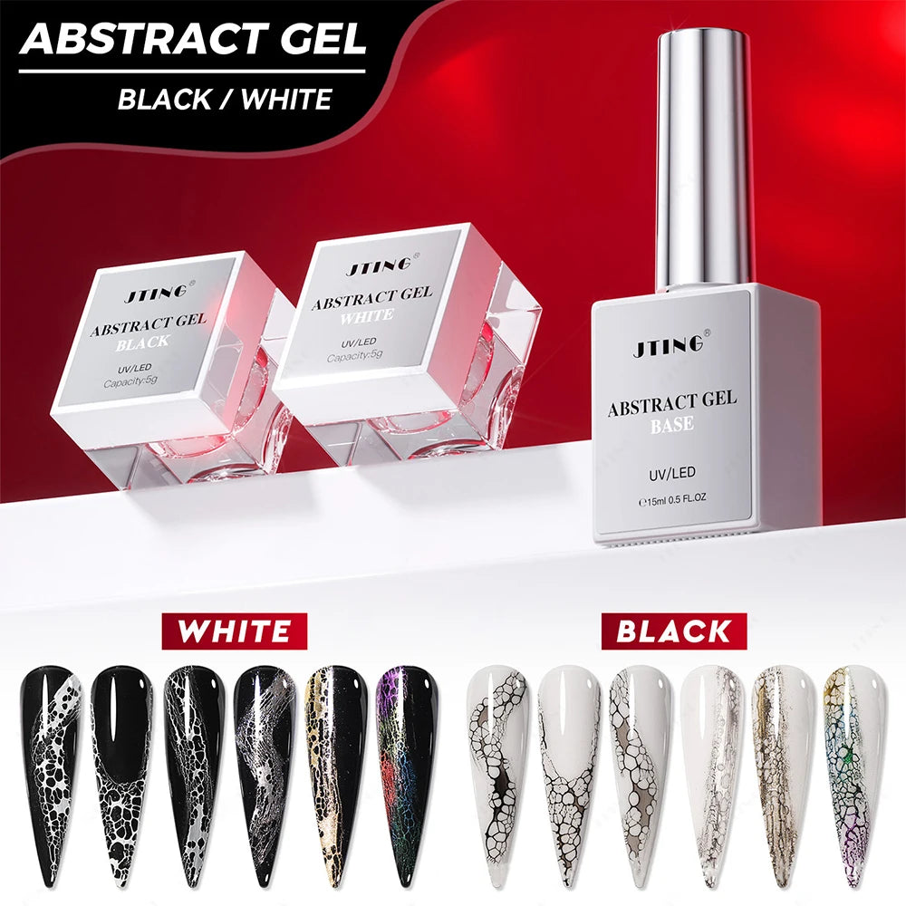 1Jar JTING Abstract Lace Gel Nail Polish Black White Lace Wave Texture Base Gel Nail Design UV Semi-Permanent Nail Painting Gel
