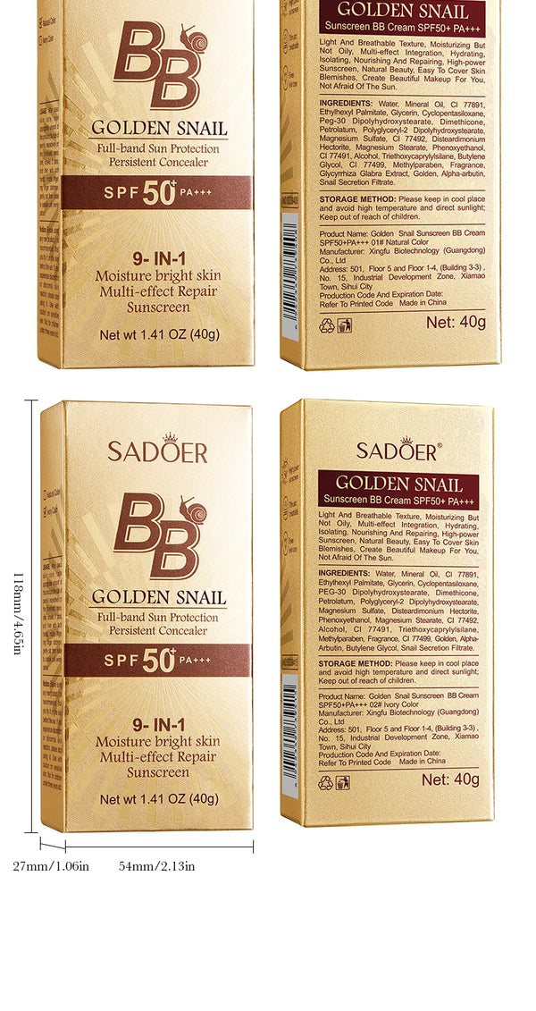 SPF50 Sunscreen BB Cream Face Makeup Foundation Primer Moisturizer Concealer Sun Block Protection Isolation