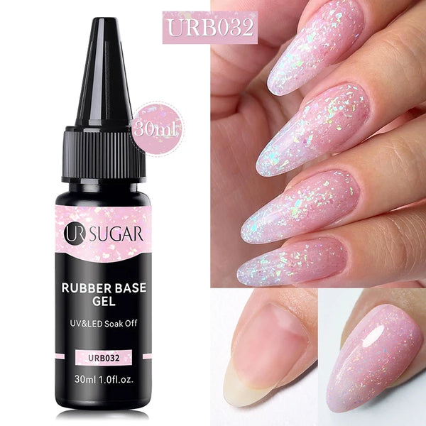 UR SUGAR 30ml Pink Gold Flakes Rubber Base Gel Refill Package Aurora Glitter Sequins Varnish Soak Off UV LED Gels Polish