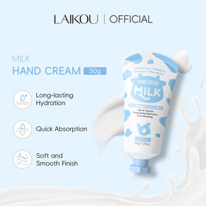 LAIKOU Milk Hand Cream Intensive Hydration Fast-Absorbing Smoothing Repair Dry Cracked Skin Vitamin C Enriched