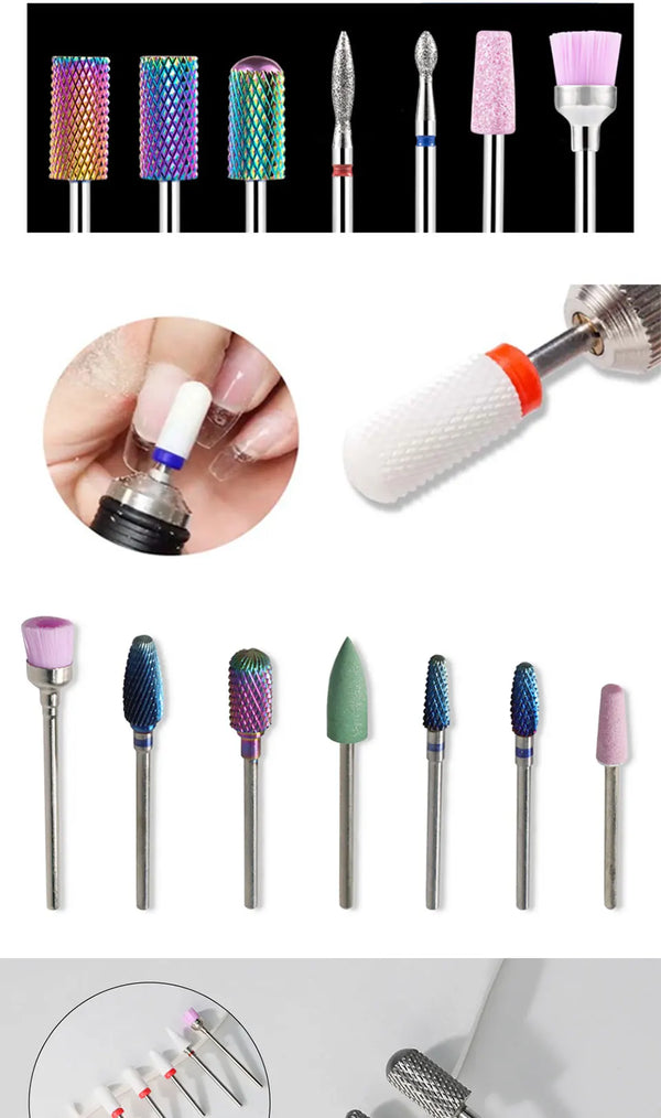 7 Pcs Tungsten Carbide Ceramic Nail Drill Bits For Manicure Removing Gel Varnish Nail Drill Bit Kits Accessories Engraving Tools