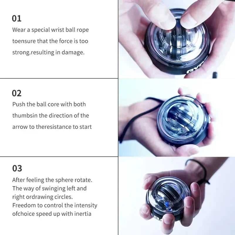LED Gyroscopic Power Wrist Ball Self-starting Gyro Ball Gyroball Arm Hand Muscle Force Trainer Exercise Strengthener