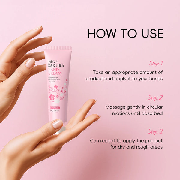 LAIKOU Japan Sakura Hand Cream Hydrating Hand Moisturizer Smoothing Radiant Treatment Refreshing Scent Hand Balm