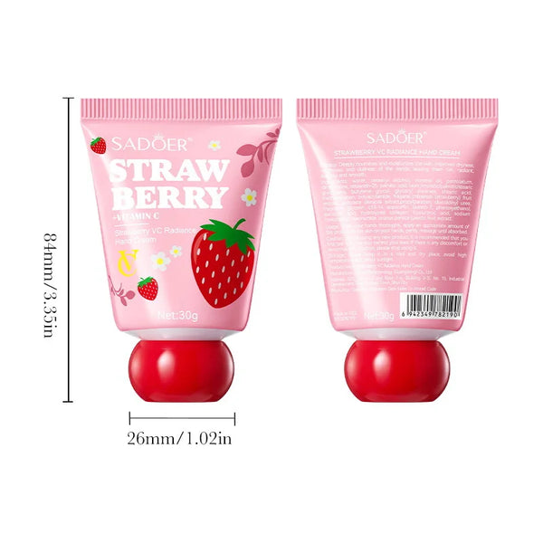 Strawberry VC Hand Cream - 30g Brightening Moisturizer for Winter, Repairs Dry Cracked Skin, Lightweight Fast Absorbing Formula