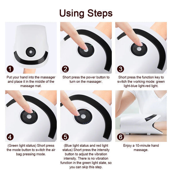 Electric Hand Massager Air Bag 3 Modes Hot Compress Kneading Hand Massage Machine Promote Finger Blood Circulation Relax Hands