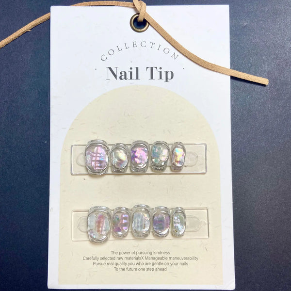 10Pcs Handmade Press on Nails Blue Fake Nails with Fish Pattern Wearable Stick-on Nails Full Cover False Nai