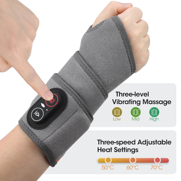 Cordless Heating Wrist Guard 660&850nm Red Light Hot Compress Wristband 3 Levels Electric Vibration Massage Hand Wrist Brace