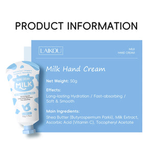 LAIKOU Milk Hand Cream Intensive Hydration Fast-Absorbing Smoothing Repair Dry Cracked Skin Vitamin C Enriched