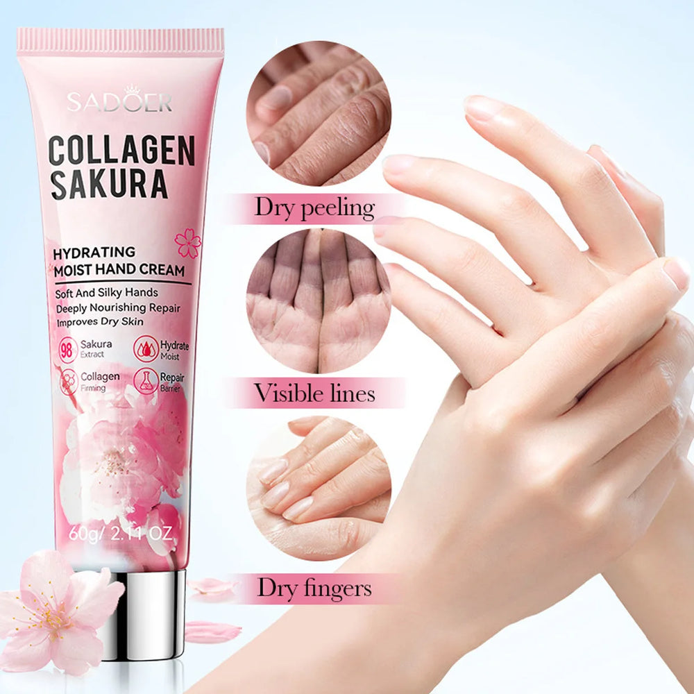 Collagen Cherry Blossom Moisturizing Smooth Hand Cream For Autumn And Winter Portable Dry Skin Moisturizing Cream