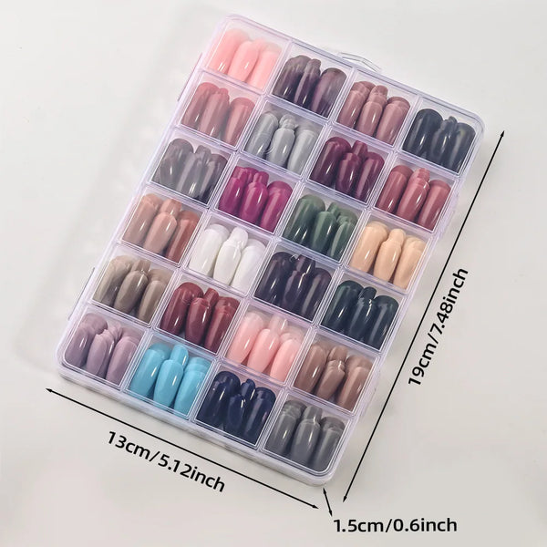 288pcs Glossy Red/Green/Blue/White Almond False Nails Medium Length Solid Color Full Cover Press On Nails Acrylic Fake Nails #R2