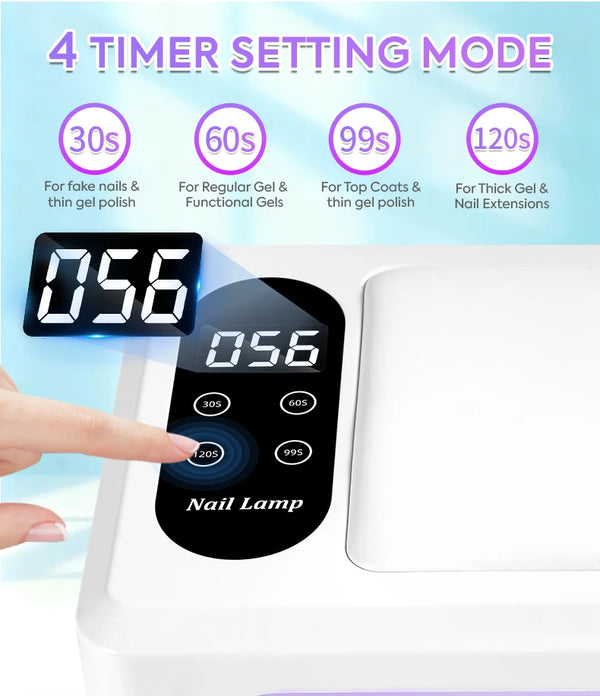 2-in-1 Hand Pillow UV/LED Nail Lamp – 96 Beads 2X Fast Drying, 4 Timer Modes & Removable Base Nail lamp fast drying