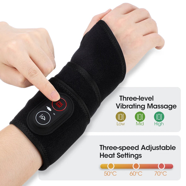 Cordless Heating Wrist Guard 660&850nm Red Light Hot Compress Wristband 3 Levels Electric Vibration Massage Hand Wrist Brace