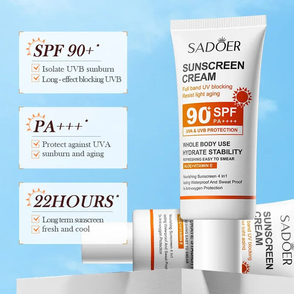 SADOER Spf 90+ Sunscreen For Face Whole Body Use Protector Solar UV Resistant Repairing Solar Blocker Facial Sunscreen