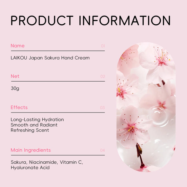LAIKOU Japan Sakura Hand Cream Hydrating Hand Moisturizer Smoothing Radiant Treatment Refreshing Scent Hand Balm