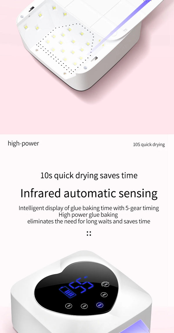 72W Nail Drying Lamp Built-in Battery Cordless UV Led Lamp For Nails Suitable For All Gel Professional Nail Equipment Tools