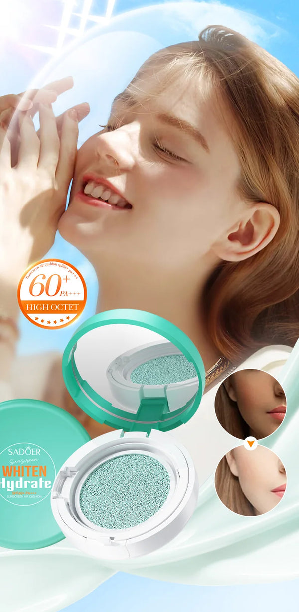 SADOER Air Cushion Whitening Hydrating Barrier Concealer BB Cream Brighten Moisturizing Sunscreen SPF60+ Anti-sunburn Makeup