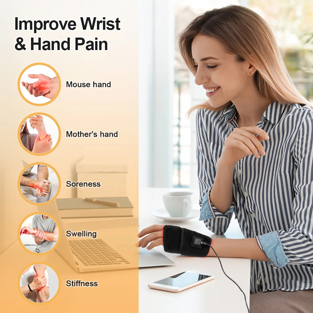 Red Light Heating Wrist Protector 660nm 850nm Infrared USB Hand Massage Support WristBand Pad Brace Hand Joint Guard Health Care
