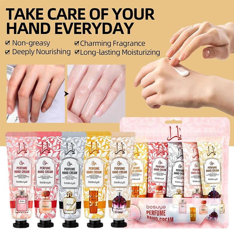 5pcs Perfume Fragrance Hand Cream Sets Moisturizing Non-sticky Hand Cream Nourishing Hydrating Anti Chapped Skin Care for Hands