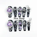 10pcs Dark Black Y2k Hot Girl Handmade Press On Nails Sweet Cool With Diamond Metal Decoration Wearable Artificial False Nail