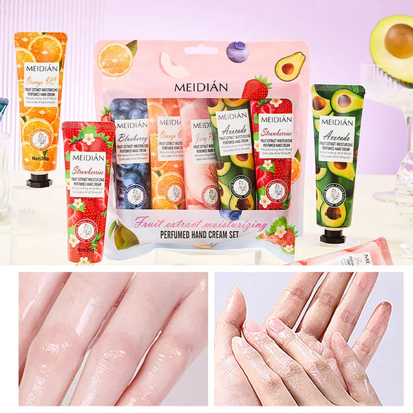 Meidian Fruit Fragrance Hand Cream Packaged Set of 5 Moisturizing and Hydrating Hand Cream Set for Autumn and Winter to Prevent Dryness and Cracking, Hand Care Cream for Skin Softening and Nourishment, Hand Moisturizing Cream