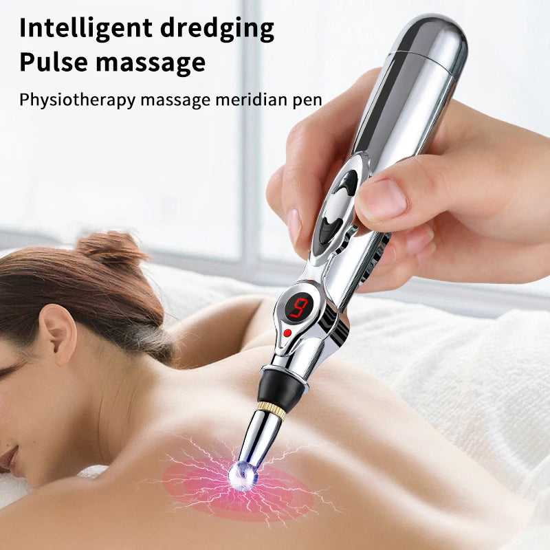 Electric Massage Pen Adjustable For Body Back Hand Massage Press And Relax Muscles, Battery Powered Silver