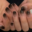 24pcs Black Gradients Long Paragraph Fashion Manicure Patch Reusable Adhesive False Nails Almond Fake Nails Press On Stiletto