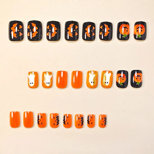 24Pcs Sweet Cool New Style Halloween Colorful Nail Art Press on Nails Dark Style Ghost Castle Spider Net Fake Nails Nail Art