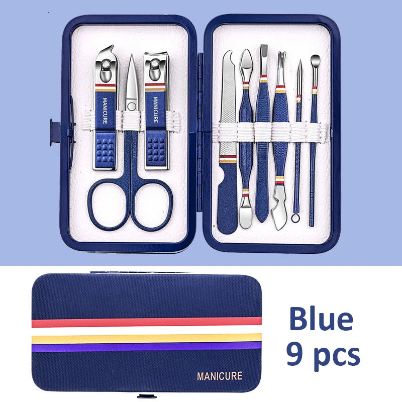 9-19pcs/set Nail Cutter Set Stainless Steel Nail Clippers Set With Folding Bag Manicure Kits Scissors Makeup Beauty Tool