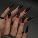 24pcs Long Stiletto False Nails Halloween Gradient Red Full Cover Nail Tip Lines Design Fake Nail Wearable Almond Press on Nails