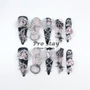 10pcs Dark Black Y2k Hot Girl Handmade Press On Nails Sweet Cool With Diamond Metal Decoration Wearable Artificial False Nail