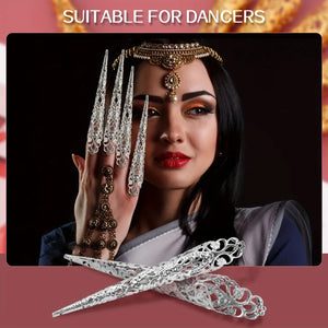 10pcs Ancient Costume Fake Nails Queen Nail Ring Costume Antique Style for Drama Dance Show Halloween Cosplay Nails Accessories