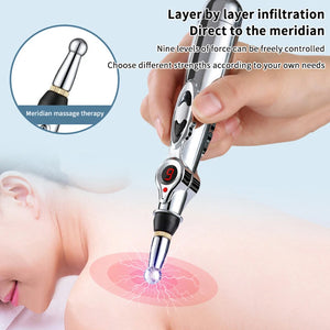 Electric Massage Pen Adjustable For Body Back Hand Massage Press And Relax Muscles, Battery Powered Silver