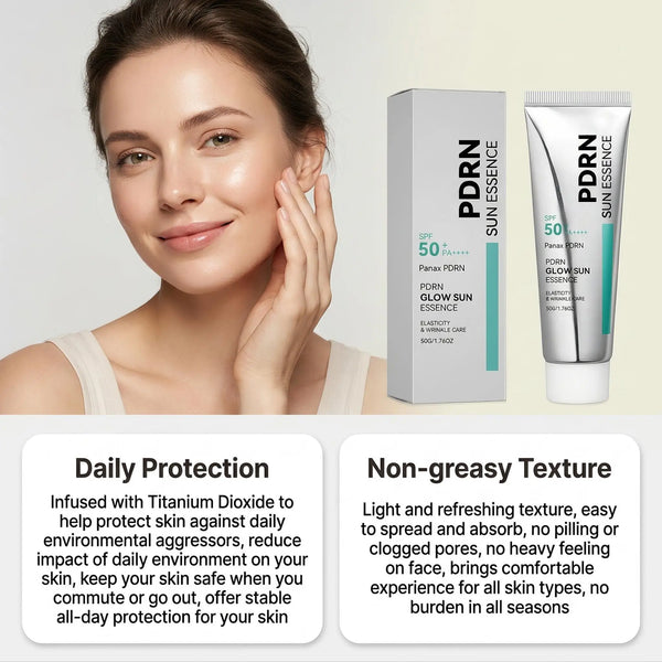 SPF 50 PDRN Facial Sunscreen Essence Broad Spectrum UV Defense Waterproof Moisturizing Refreshing Non Sticky Daily Face Sun Care
