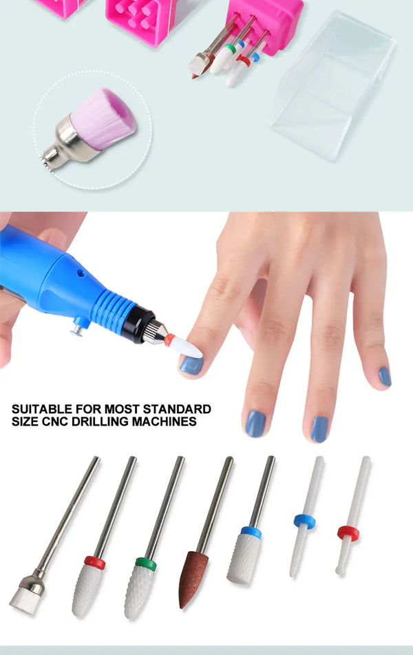 7 Pcs Tungsten Carbide Ceramic Nail Drill Bits For Manicure Removing Gel Varnish Nail Drill Bit Kits Accessories Engraving Tools