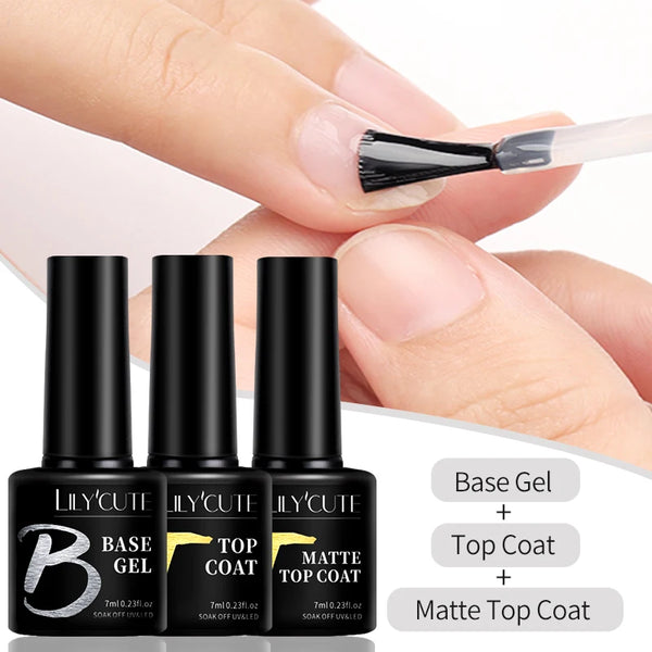 LILYCUTE 7ml Base Nowipe Top Coat Soak Off UV LED Gel Nail Polish Reinforcement Gel Semi Permanent Multifunction Gel Varnishes