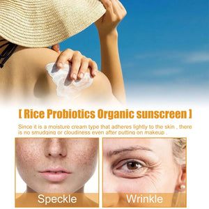 Probiotic Organic Rice Sunscreen Prevent Tanning Reduce Risk Sunburn Waterproof Broad Spectrum Protection UV Resistant Lotion