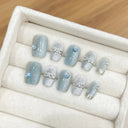 10Pcs Handmade Press on Nails Blue Fake Nails with Fish Pattern Wearable Stick-on Nails Full Cover False Nai