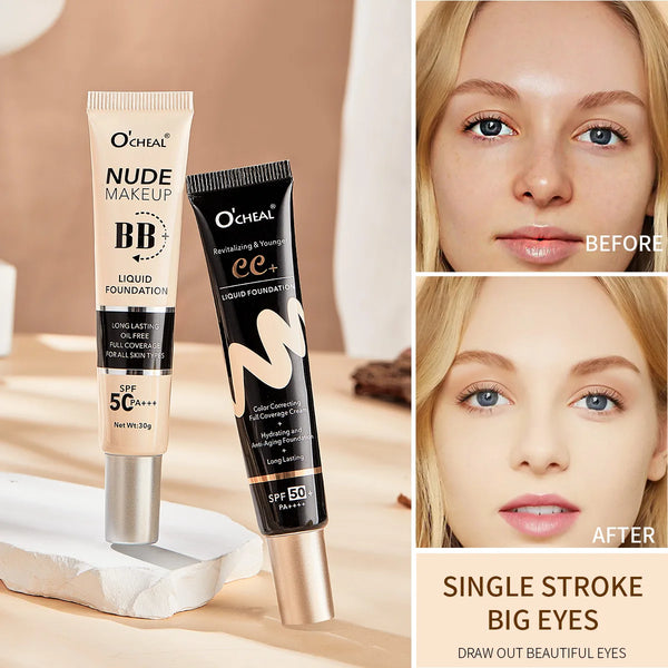 BB Cream SPF50 PA Plus Face Waterproof Foundation Long Lasting Brightening Primer Sunscreen Makeup Base Woman Makeup Cosmetics