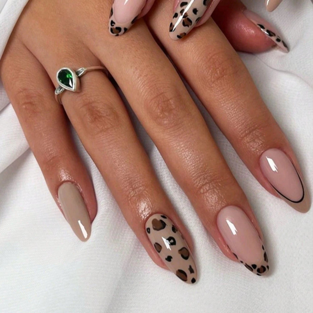 24PCS Almond Pressed Nail, White French Pointed Fake Nail, Medium Length Artificial Acrylic Nail, Red Heart Design Fake Nail