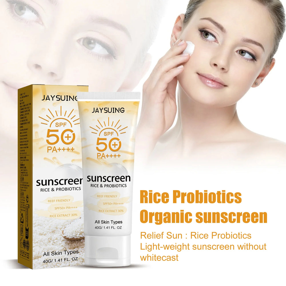 Probiotic Organic Rice Sunscreen Prevent Tanning Reduce Risk Sunburn Waterproof Broad Spectrum Protection UV Resistant Lotion